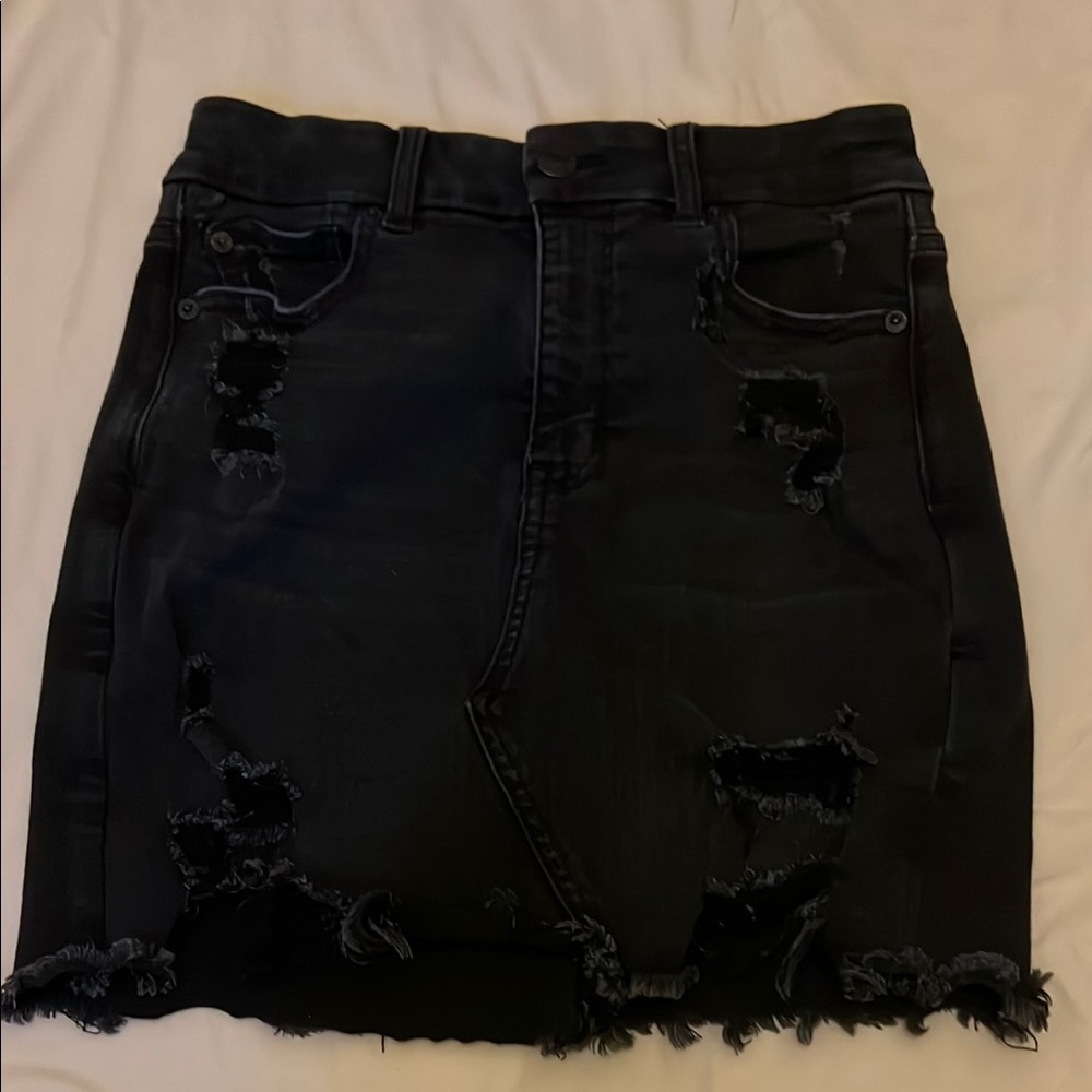 American Eagle Outfitters Black Denim Distressed Pencil Skirt Size 4